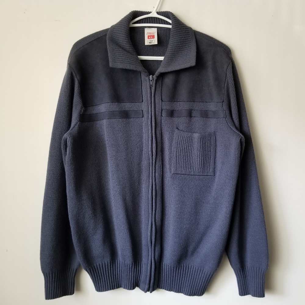 80s Vintage ST. MICHAEL Suede Accent Zip-up Cardigan Sweater Size 42 / XL